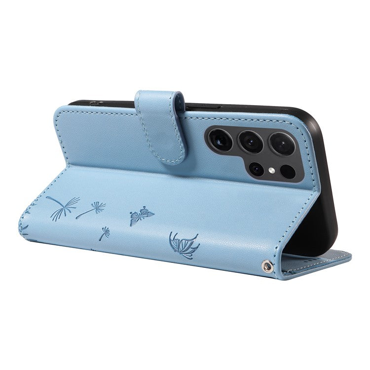 For Samsung Galaxy S24 Ultra Leather Case Wallet Phone Cover Dandelion Imprint - Sky Blue