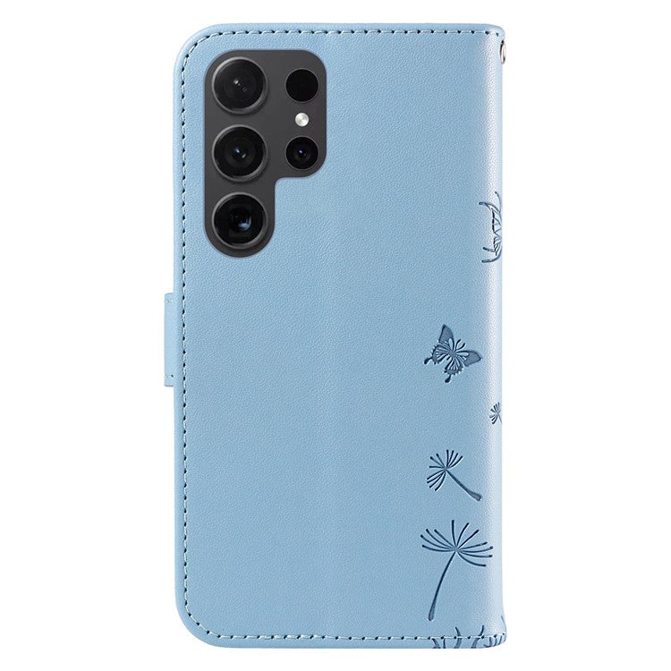 For Samsung Galaxy S24 Ultra Leather Case Wallet Phone Cover Dandelion Imprint - Sky Blue