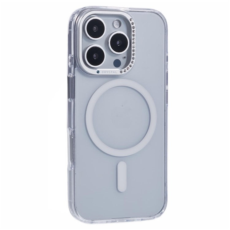 For iPhone 16 Pro Case Compatible with MagSafe TPU+PC Phone Back Cover Rhinestone Decor - Transparent
