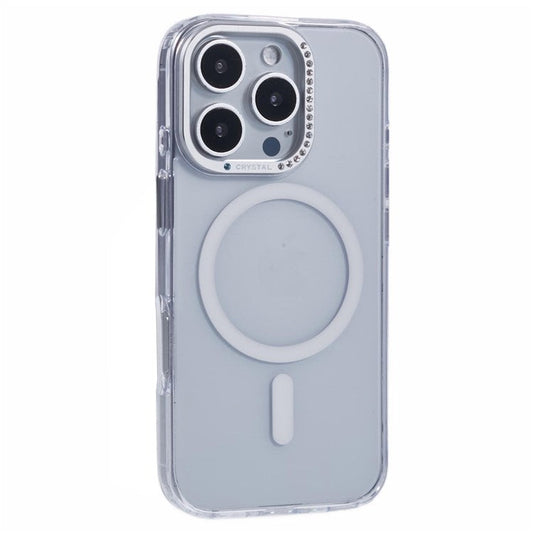 For iPhone 16 Pro Case Compatible with MagSafe TPU+PC Phone Back Cover Rhinestone Decor - Transparent