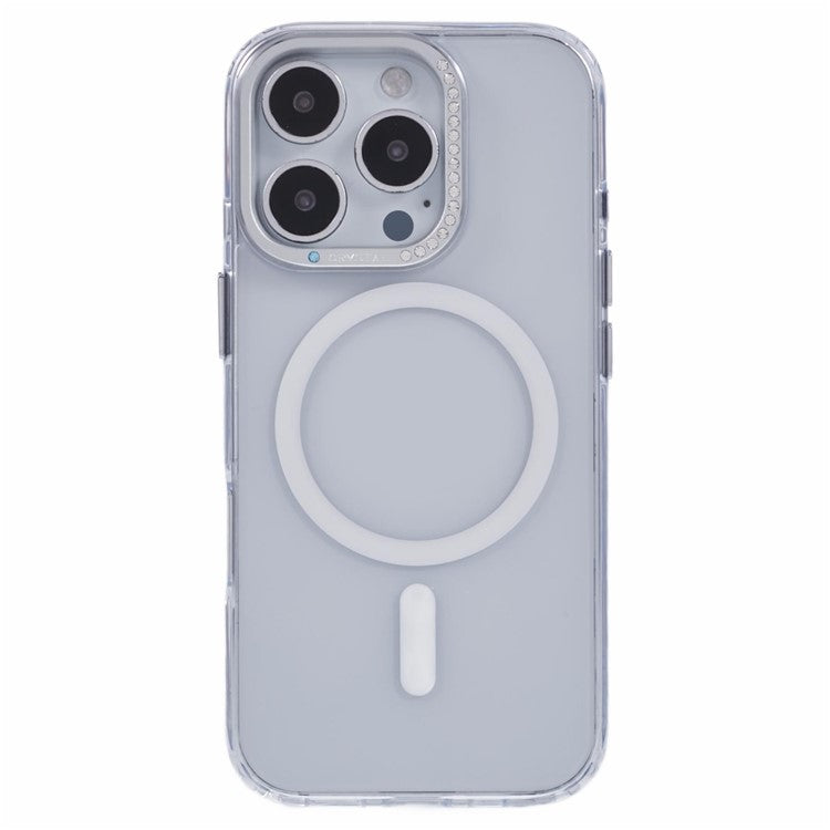 For iPhone 16 Pro Case Compatible with MagSafe TPU+PC Phone Back Cover Rhinestone Decor - Transparent