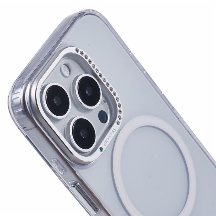 For iPhone 16 Pro Case Compatible with MagSafe TPU+PC Phone Back Cover Rhinestone Decor - Transparent