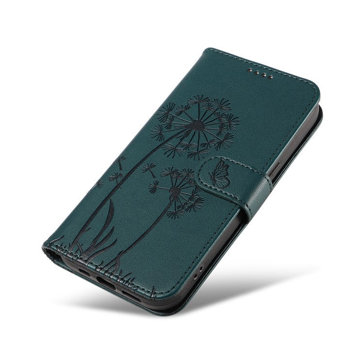 For iPhone 16 Leather Case Wallet Phone Cover Dandelion Imprint - Blue