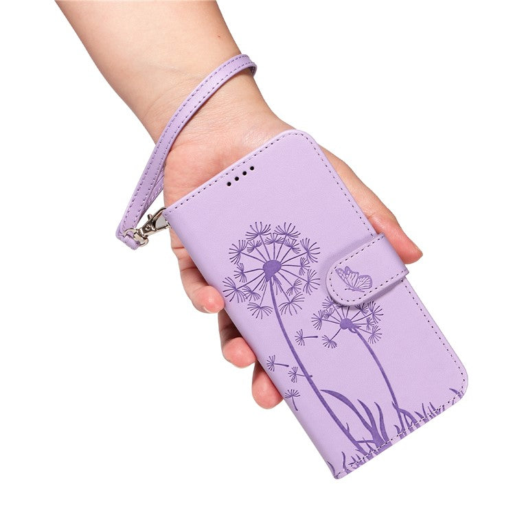For iPhone 16 Pro Leather Case Wallet Phone Cover Dandelion Imprint - Purple