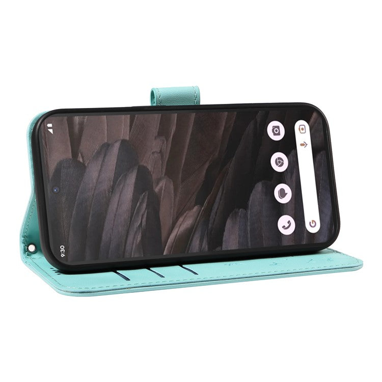 For Google Pixel 7a Leather Case Wallet Phone Cover Dandelion Imprint - Green