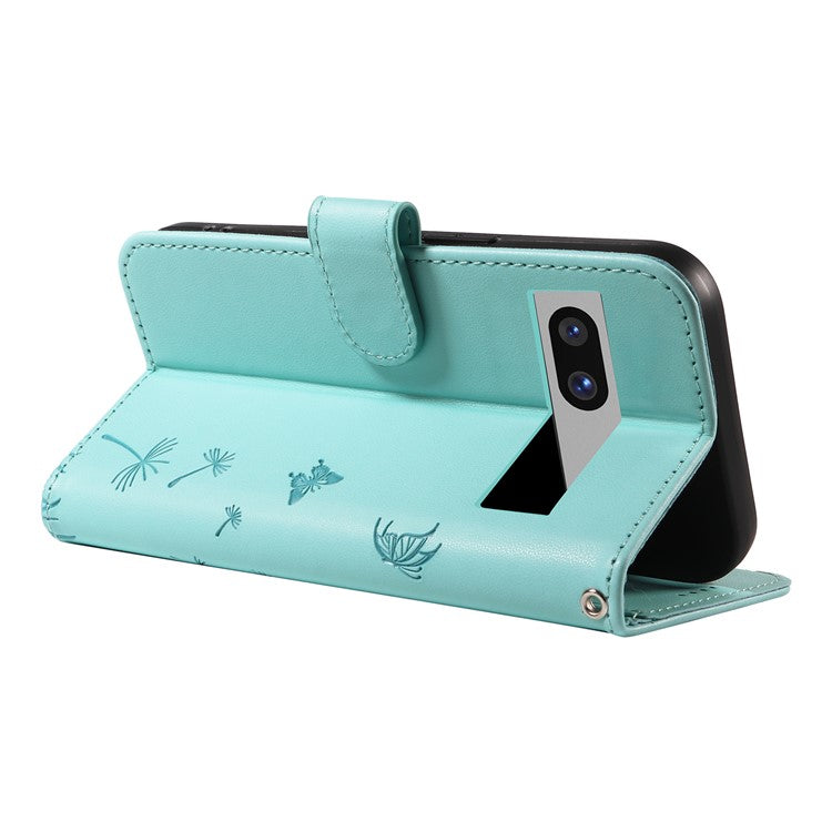 For Google Pixel 7a Leather Case Wallet Phone Cover Dandelion Imprint - Green
