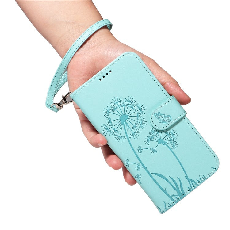 For Google Pixel 7a Leather Case Wallet Phone Cover Dandelion Imprint - Green