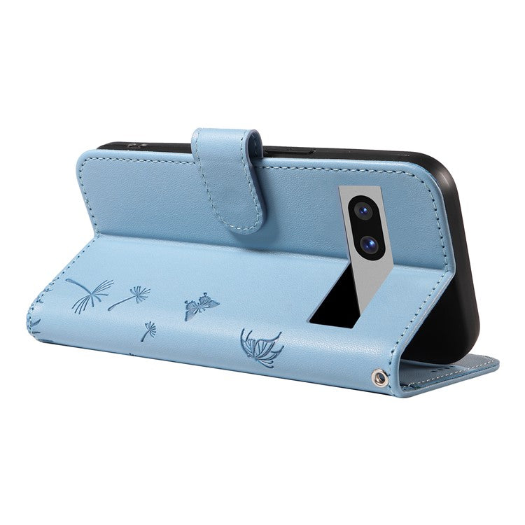For Google Pixel 7a Leather Case Wallet Phone Cover Dandelion Imprint - Sky Blue