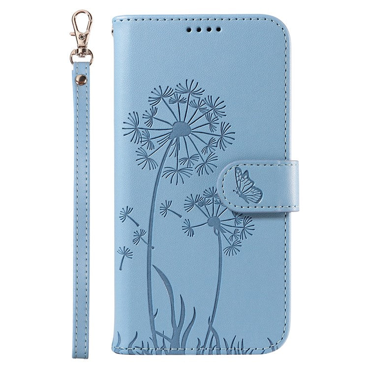 For Google Pixel 7a Leather Case Wallet Phone Cover Dandelion Imprint - Sky Blue