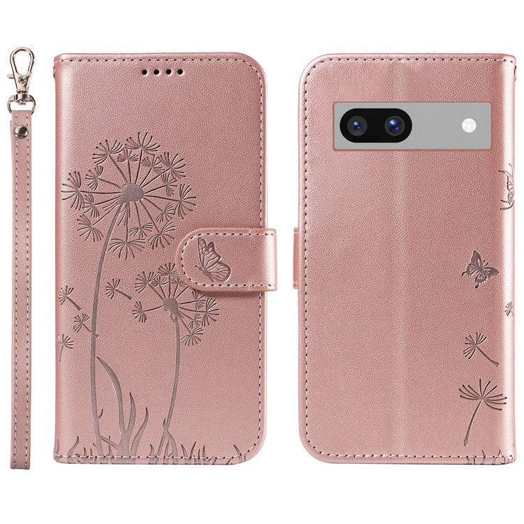 For Google Pixel 7a Leather Case Wallet Phone Cover Dandelion Imprint - Rose Gold