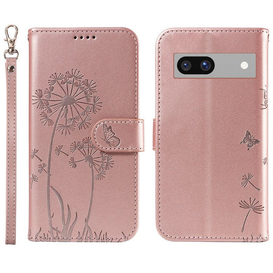 For Google Pixel 7a Leather Case Wallet Phone Cover Dandelion Imprint - Rose Gold