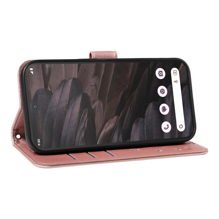 For Google Pixel 7a Leather Case Wallet Phone Cover Dandelion Imprint - Rose Gold
