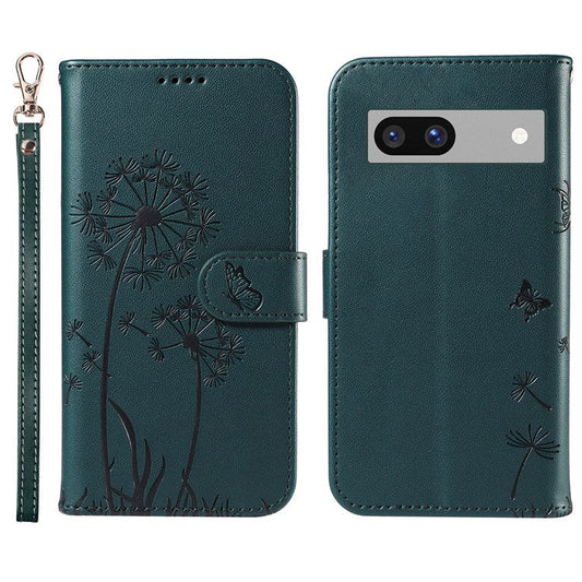 For Google Pixel 7a Leather Case Wallet Phone Cover Dandelion Imprint - Blue