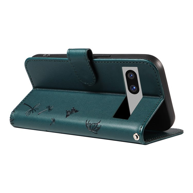 For Google Pixel 7a Leather Case Wallet Phone Cover Dandelion Imprint - Blue