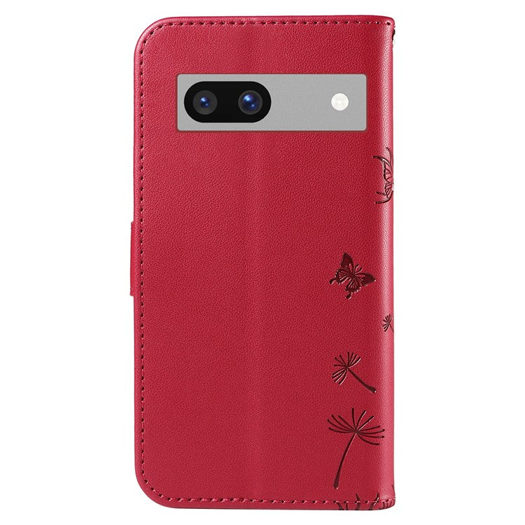 For Google Pixel 7a Leather Case Wallet Phone Cover Dandelion Imprint - Red