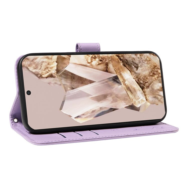 For Google Pixel 8 Pro Leather Case Wallet Phone Cover Dandelion Imprint - Purple