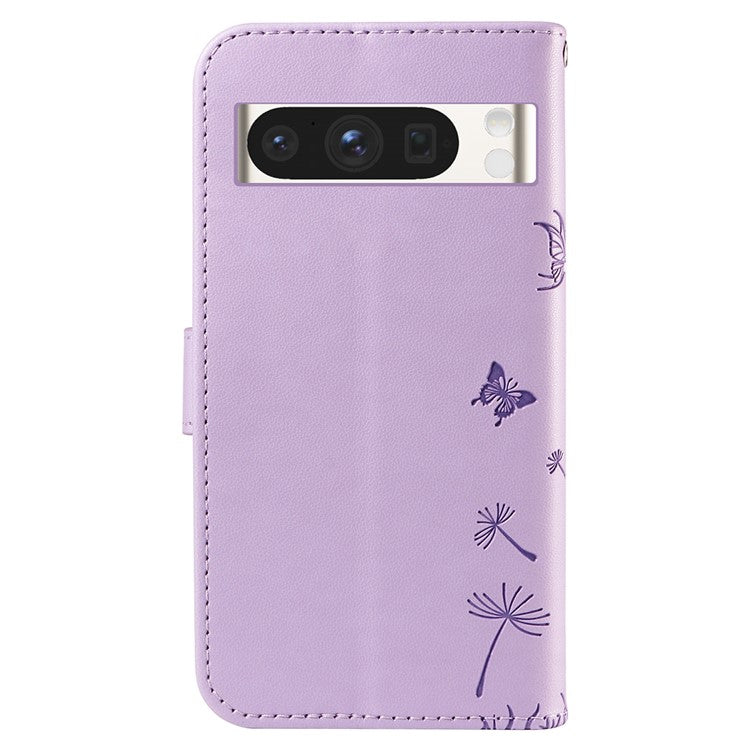 For Google Pixel 8 Pro Leather Case Wallet Phone Cover Dandelion Imprint - Purple