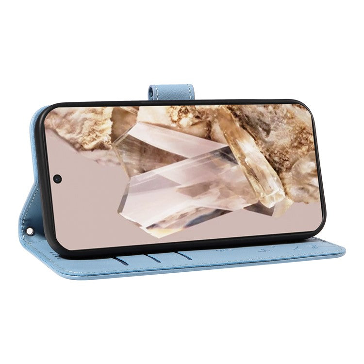 For Google Pixel 8 Pro Leather Case Wallet Phone Cover Dandelion Imprint - Sky Blue