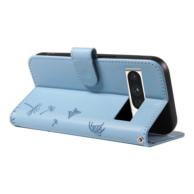 For Google Pixel 8 Pro Leather Case Wallet Phone Cover Dandelion Imprint - Sky Blue