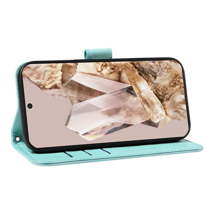 For Google Pixel 8 Pro Leather Case Wallet Phone Cover Dandelion Imprint - Green