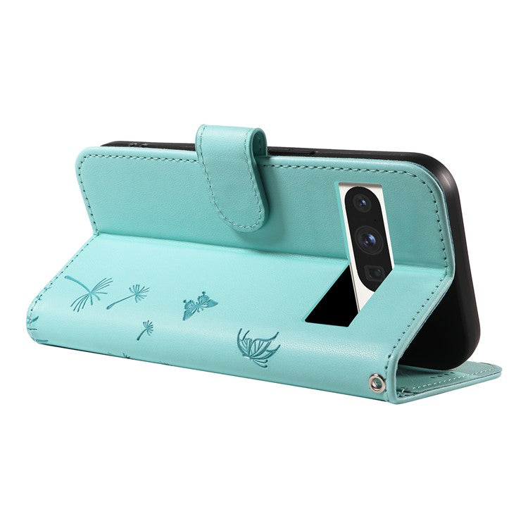 For Google Pixel 8 Pro Leather Case Wallet Phone Cover Dandelion Imprint - Green