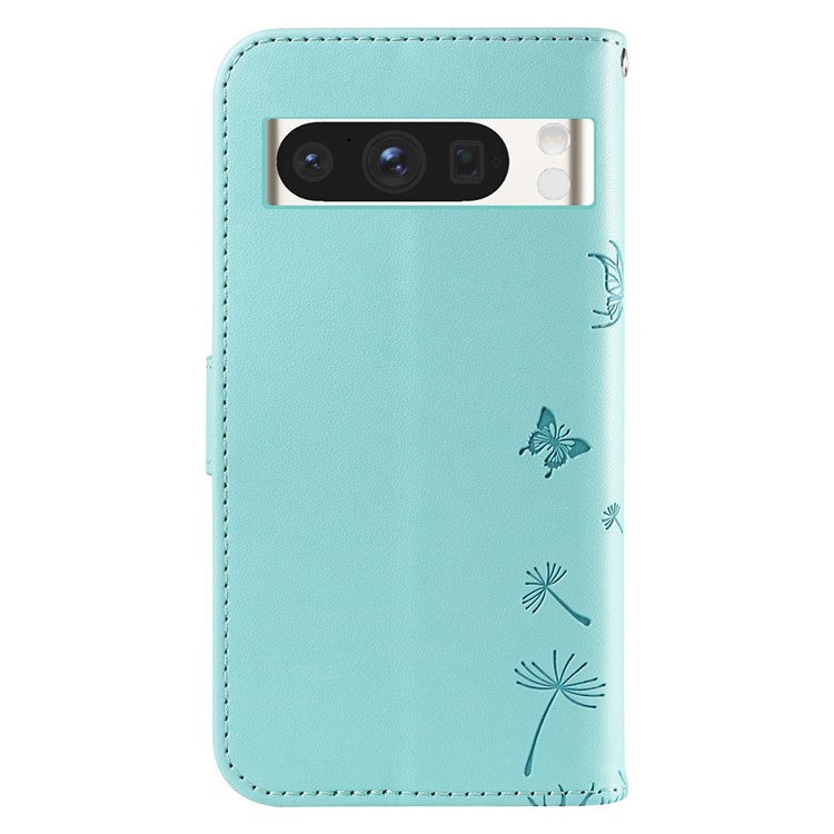 For Google Pixel 8 Pro Leather Case Wallet Phone Cover Dandelion Imprint - Green
