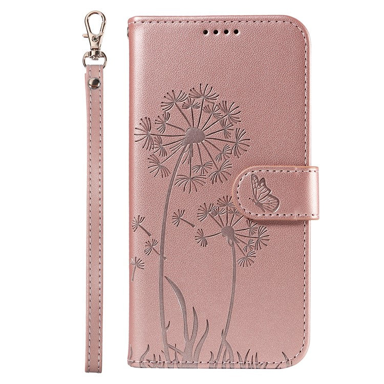 For Google Pixel 8 Pro Leather Case Wallet Phone Cover Dandelion Imprint - Rose Gold