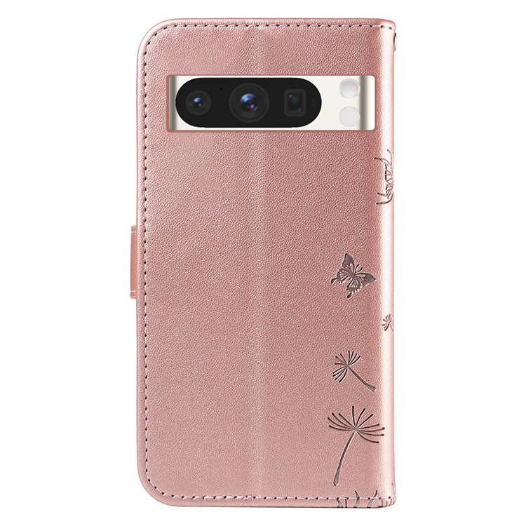For Google Pixel 8 Pro Leather Case Wallet Phone Cover Dandelion Imprint - Rose Gold
