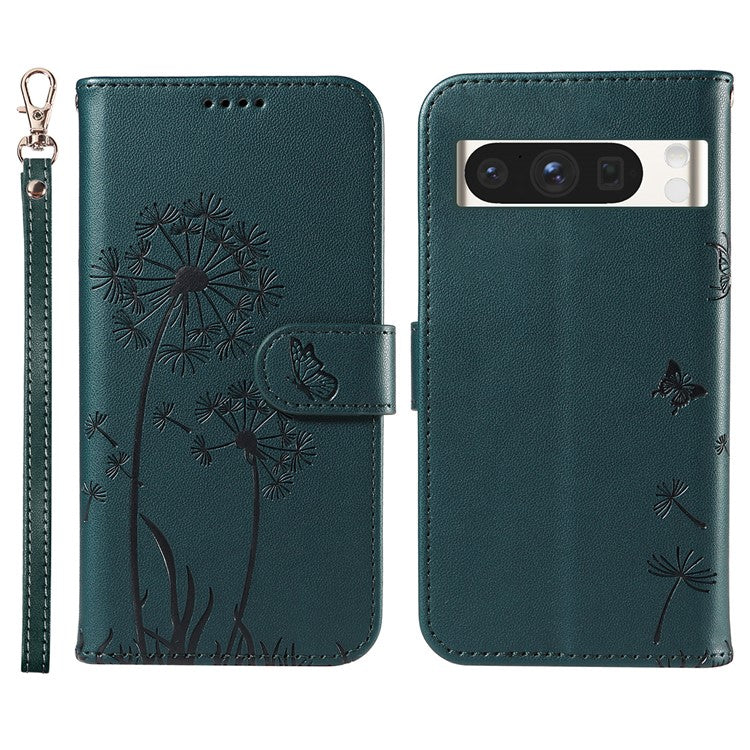 For Google Pixel 8 Pro Leather Case Wallet Phone Cover Dandelion Imprint - Blue