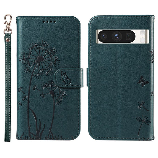 For Google Pixel 8 Pro Leather Case Wallet Phone Cover Dandelion Imprint - Blue