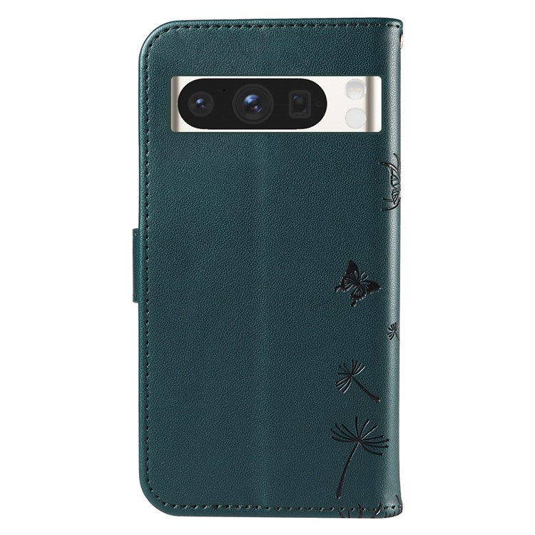 For Google Pixel 8 Pro Leather Case Wallet Phone Cover Dandelion Imprint - Blue