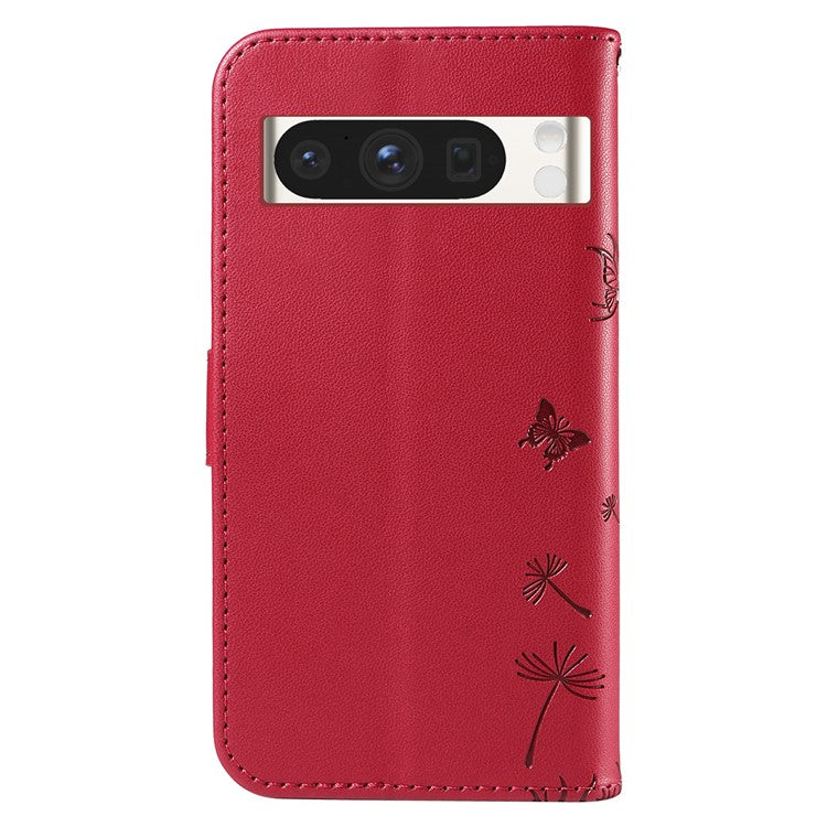 For Google Pixel 8 Pro Leather Case Wallet Phone Cover Dandelion Imprint - Red