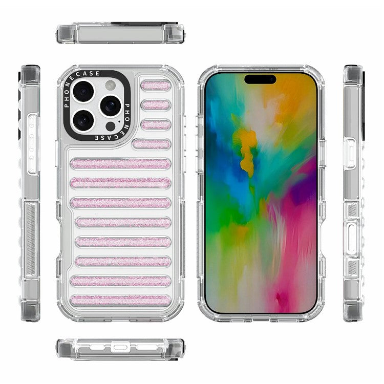 For iPhone 16 Pro Case Capsule Glitter PC + TPU Phone Protective Cover - Pink