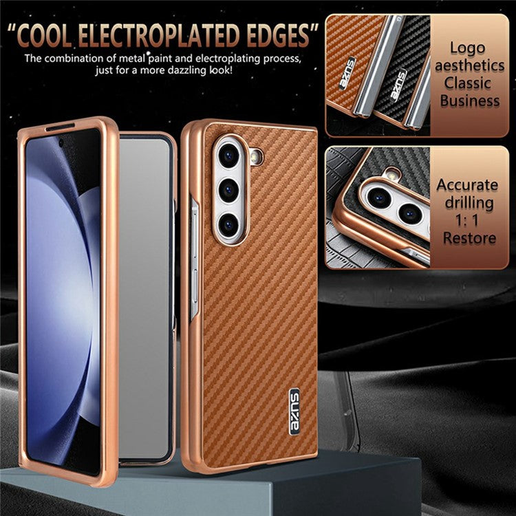 AZNS For Samsung Galaxy Z Fold6 5G Case Electroplating Carbon Fiber Texture PU+TPU Phone Cover - Blue