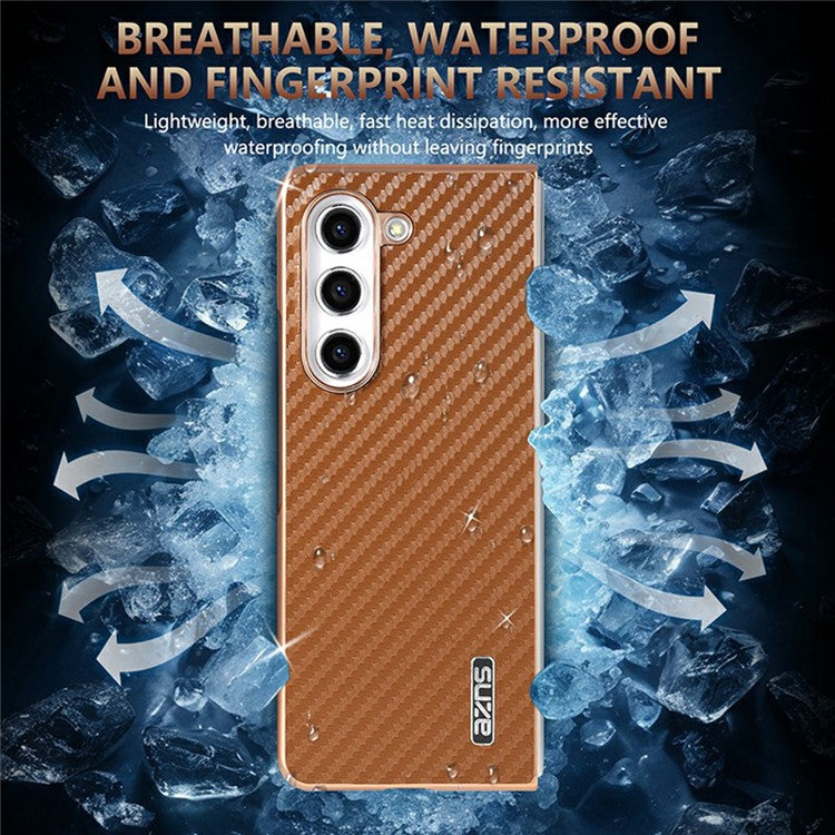 AZNS For Samsung Galaxy Z Fold6 5G Case Electroplating Carbon Fiber Texture PU+TPU Phone Cover - Blue