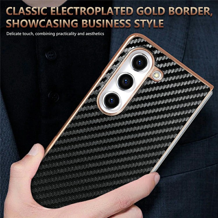 AZNS For Samsung Galaxy Z Fold6 5G Case Electroplating Carbon Fiber Texture PU+TPU Phone Cover - Blue