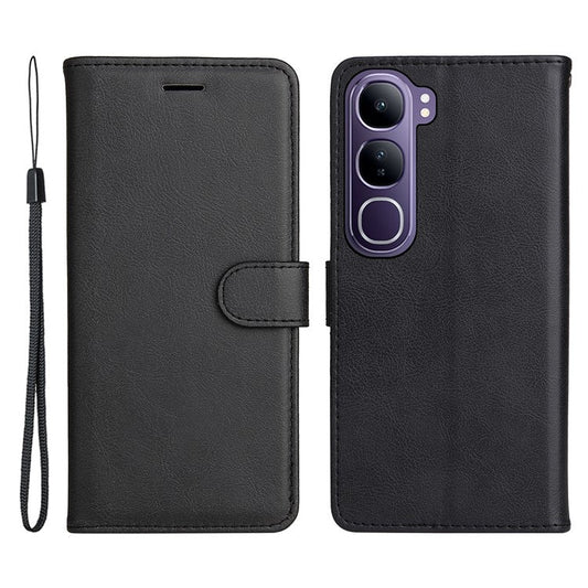 For vivo V40 Lite (Indonesia) 4G / V40 Lite (Indonesia) 5G Case Solid Color Leather Phone Cover Wallet Stand - Black