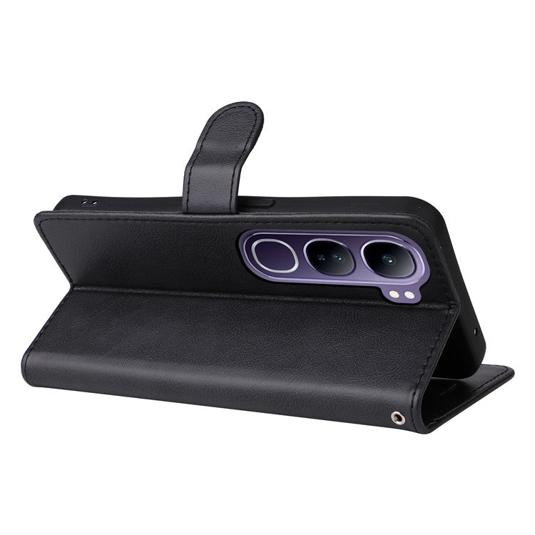 For vivo V40 Lite (Indonesia) 4G / V40 Lite (Indonesia) 5G Case Solid Color Leather Phone Cover Wallet Stand - Black