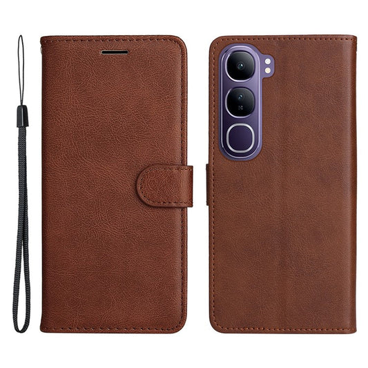 For vivo V40 Lite (Indonesia) 4G / V40 Lite (Indonesia) 5G Case Solid Color Leather Phone Cover Wallet Stand - Brown