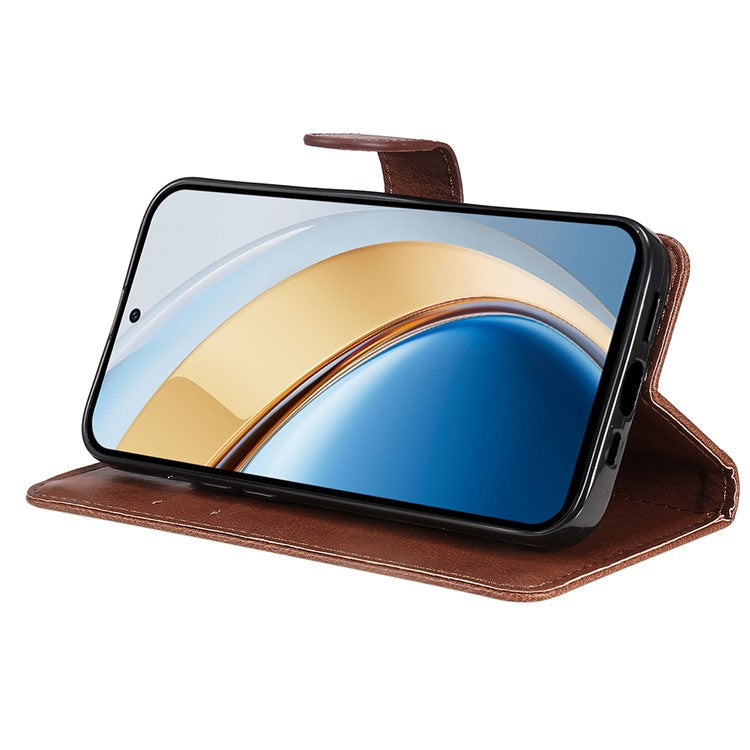 For vivo V40 Lite (Indonesia) 4G / V40 Lite (Indonesia) 5G Case Solid Color Leather Phone Cover Wallet Stand - Brown