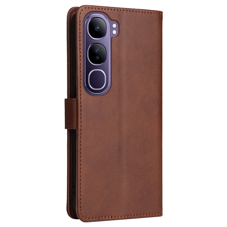 For vivo V40 Lite (Indonesia) 4G / V40 Lite (Indonesia) 5G Case Solid Color Leather Phone Cover Wallet Stand - Brown