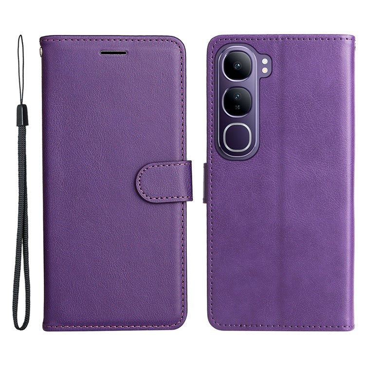 For vivo V40 Lite (Indonesia) 4G / V40 Lite (Indonesia) 5G Case Solid Color Leather Phone Cover Wallet Stand - Purple