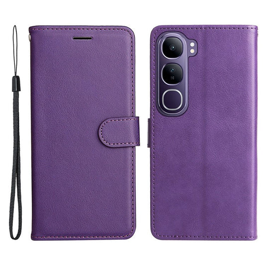 For vivo V40 Lite (Indonesia) 4G / V40 Lite (Indonesia) 5G Case Solid Color Leather Phone Cover Wallet Stand - Purple