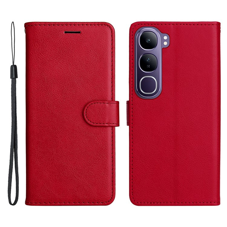 For vivo V40 Lite (Indonesia) 4G / V40 Lite (Indonesia) 5G Case Solid Color Leather Phone Cover Wallet Stand - Red