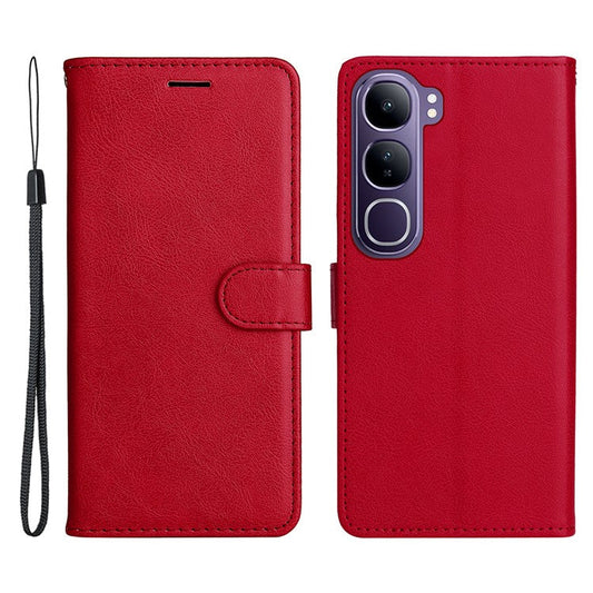 For vivo V40 Lite (Indonesia) 4G / V40 Lite (Indonesia) 5G Case Solid Color Leather Phone Cover Wallet Stand - Red