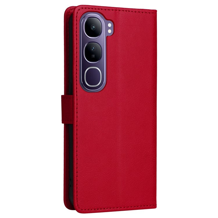 For vivo V40 Lite (Indonesia) 4G / V40 Lite (Indonesia) 5G Case Solid Color Leather Phone Cover Wallet Stand - Red