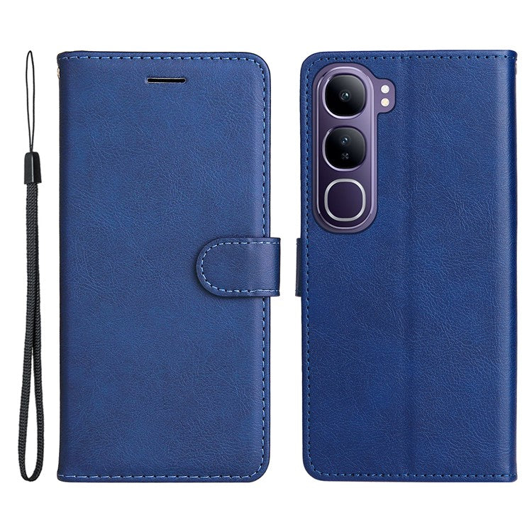 For vivo V40 Lite (Indonesia) 4G / V40 Lite (Indonesia) 5G Case Solid Color Leather Phone Cover Wallet Stand - Blue