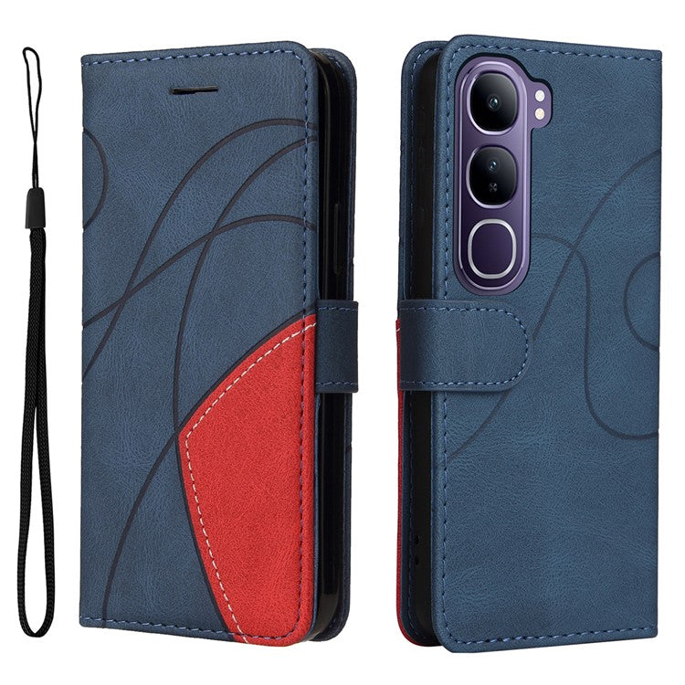 For vivo V40 Lite (Indonesia) 5G / V40 Lite (Indonesia) 4G Case Color Splicing Leather Phone Cover Wallet Stand - Blue
