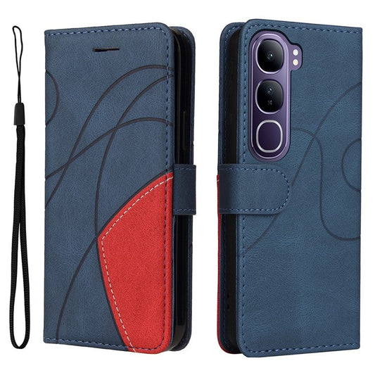 For vivo V40 Lite (Indonesia) 5G / V40 Lite (Indonesia) 4G Case Color Splicing Leather Phone Cover Wallet Stand - Blue