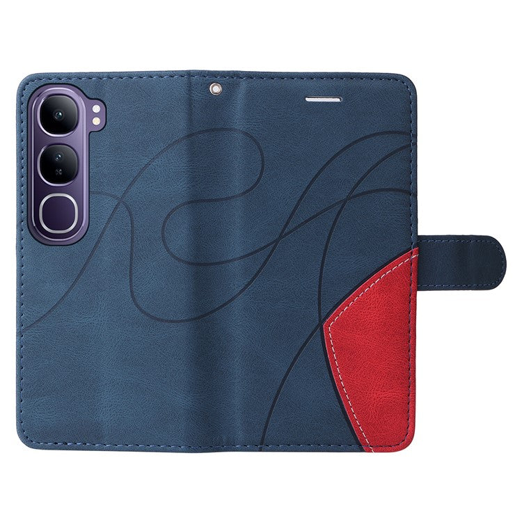 For vivo V40 Lite (Indonesia) 5G / V40 Lite (Indonesia) 4G Case Color Splicing Leather Phone Cover Wallet Stand - Blue